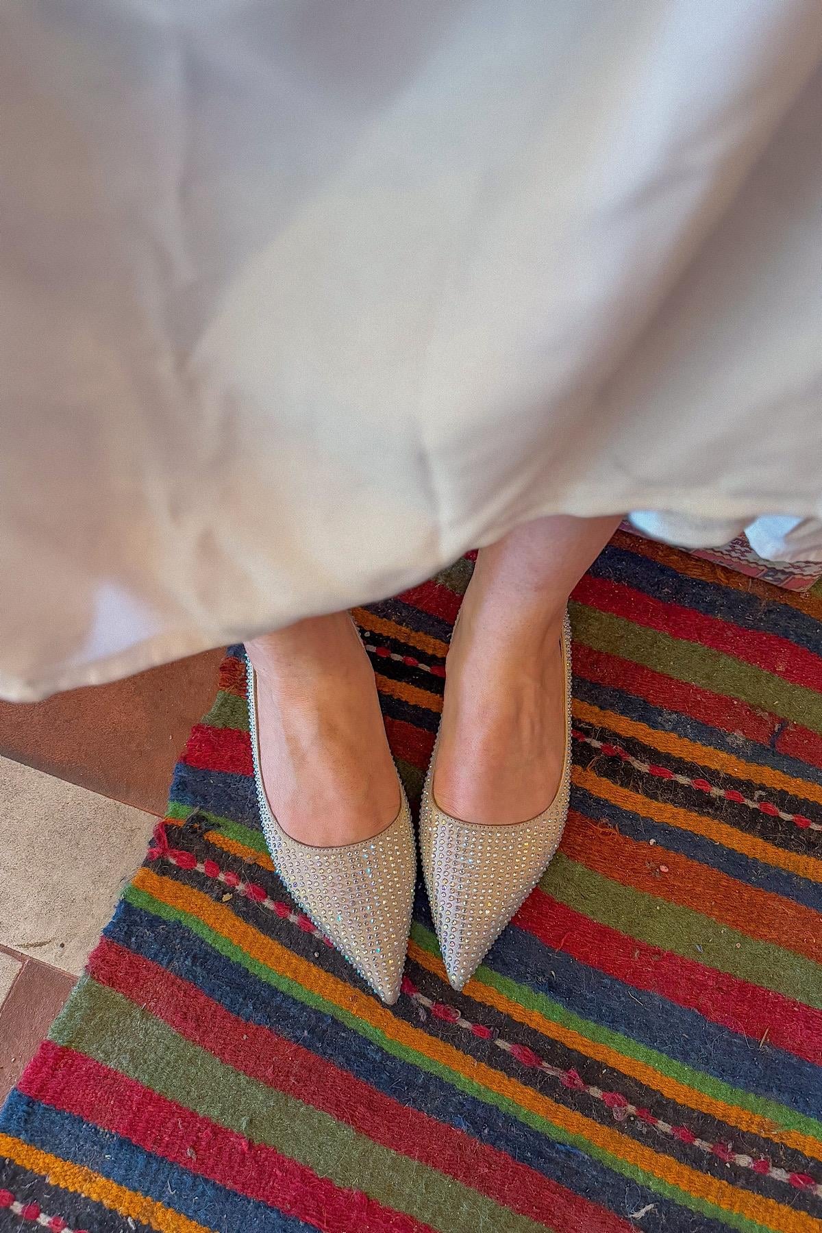 Petri Bej Taş Kaplama Detaylı Kadın Babet
