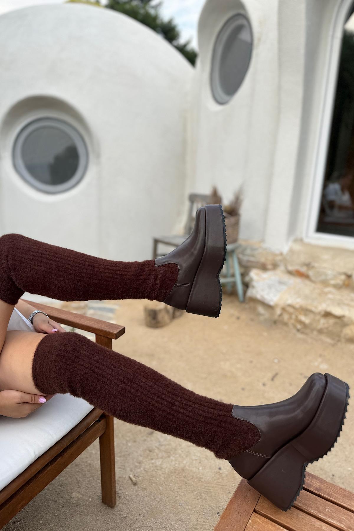 Rubi Acı Kahve Triko Kadın Çizme