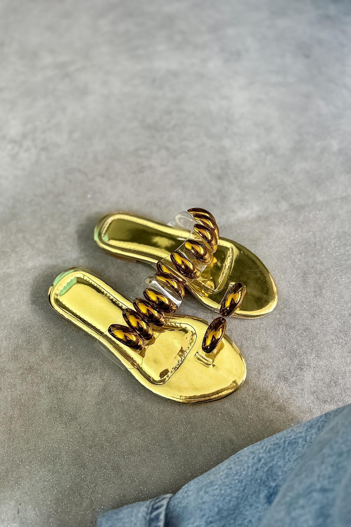 Seny Gold Tek Taş Biye Toka Detaylı Kadın Terlik