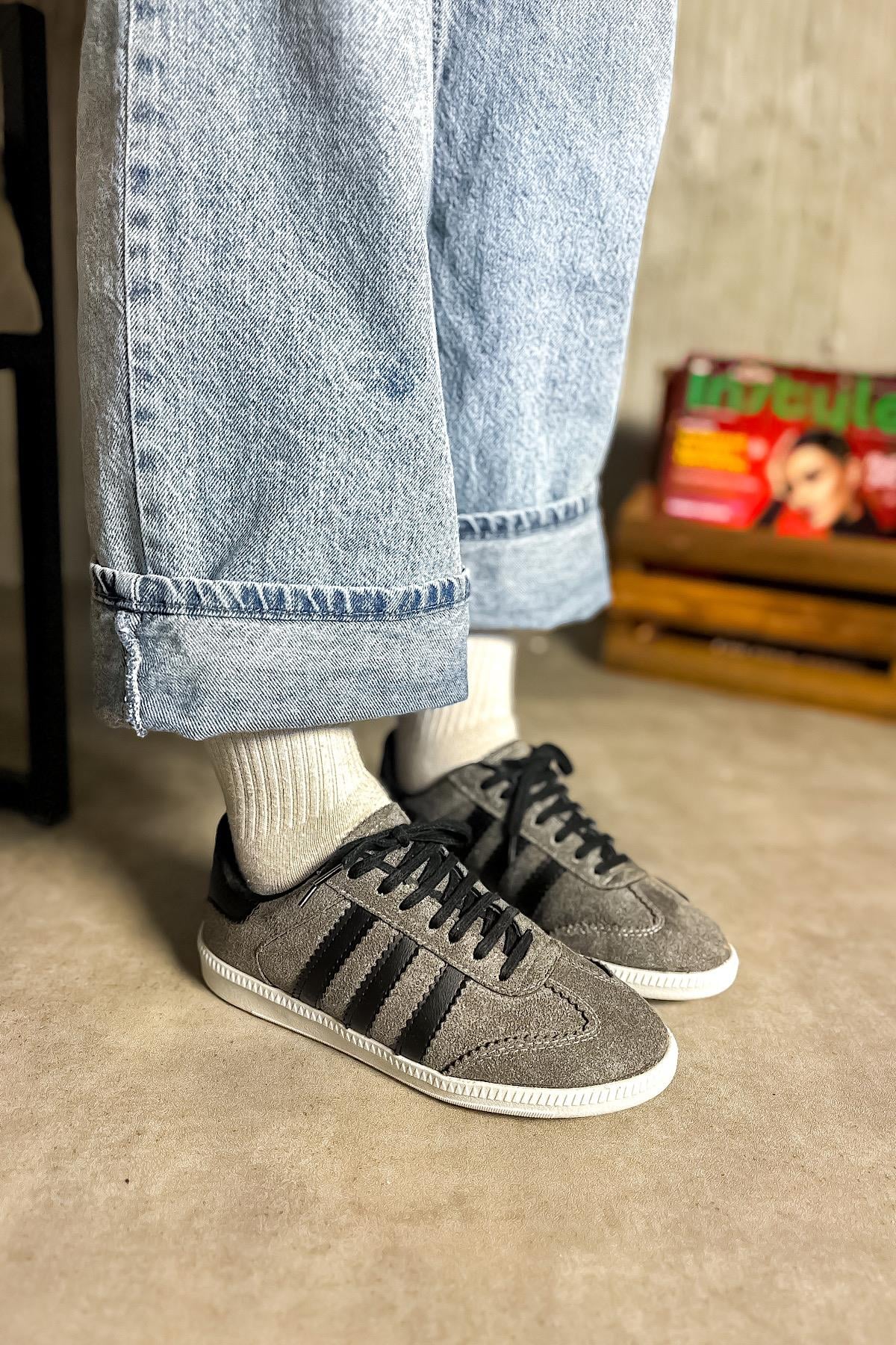 Snar Füme Üç Çizgili Süet Kadın Sneakers