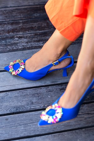 Alina Mavi Renkli Taşlı Kadın Topuklu Ayakkabı