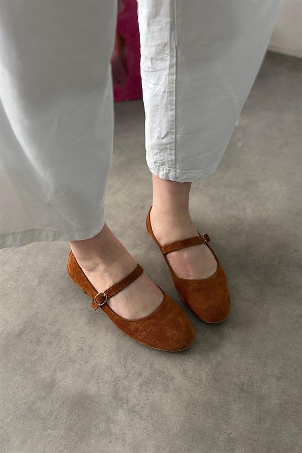 Aosa Taba Hakiki Deri Tek Biye Detaylı Kadın Babet