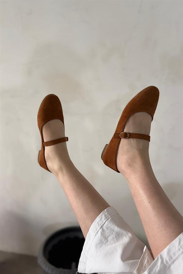 Aosa Taba Hakiki Deri Tek Biye Detaylı Kadın Babet