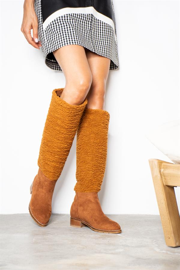 Astrahan Taba Süet Kürklü Kadın Çizme