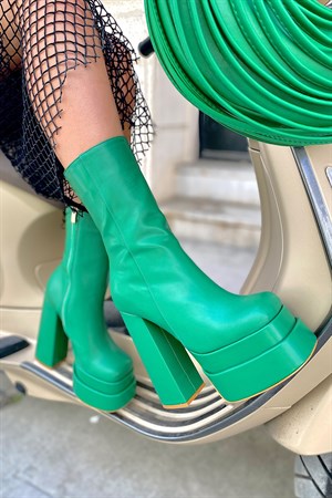 Barbie Yeşil Çİft Platformlu Cilt Topuklu Bot