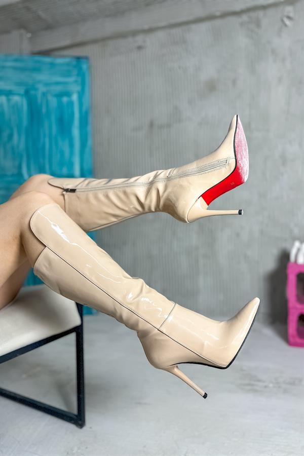 Beige Bej Rugan Kadın Topuklu Çizme