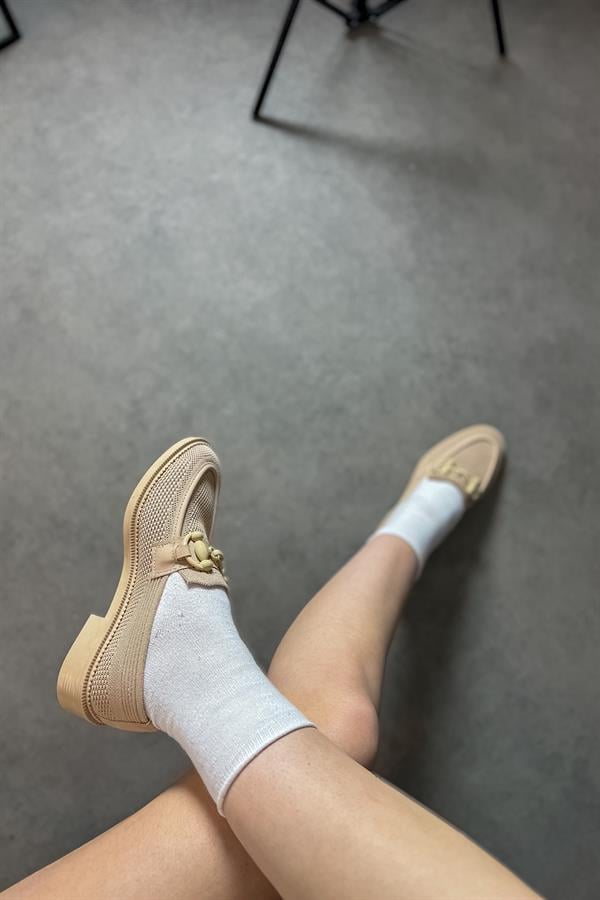 Charles Bej Trıko Tokalı Kadın Loafer Ayakkabı