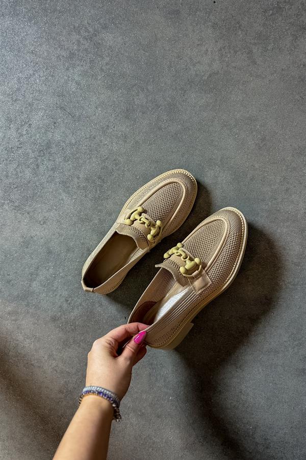 Charles Bej Trıko Tokalı Kadın Loafer Ayakkabı