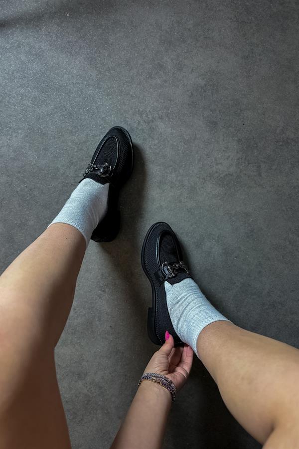 Charles Sıyah Trıko Tokalı Kadın Loafer Ayakkabı