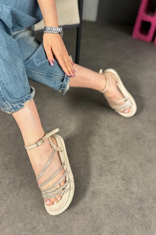 Conte Bej Taş Detaylı Kadın Biyeli Sandalet