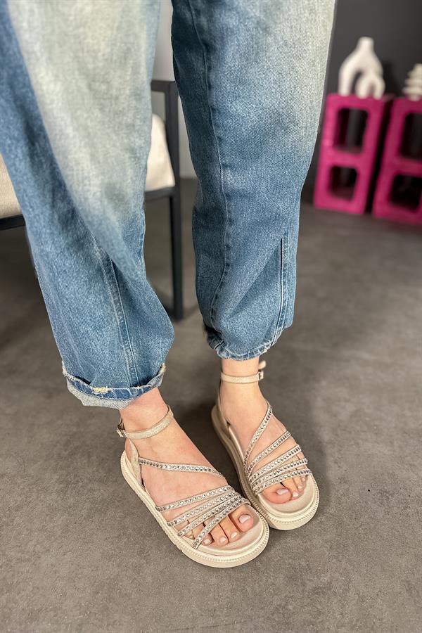 Conte Bej Taş Detaylı Kadın Biyeli Sandalet