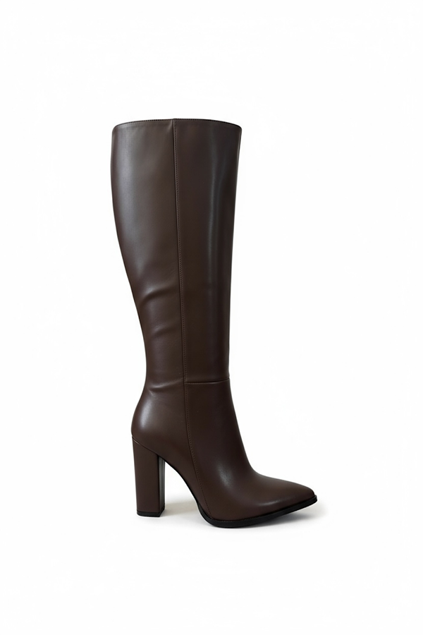 Dakota Acı Kahve Fermuar Detaylı Kadın Topuklu Çizme