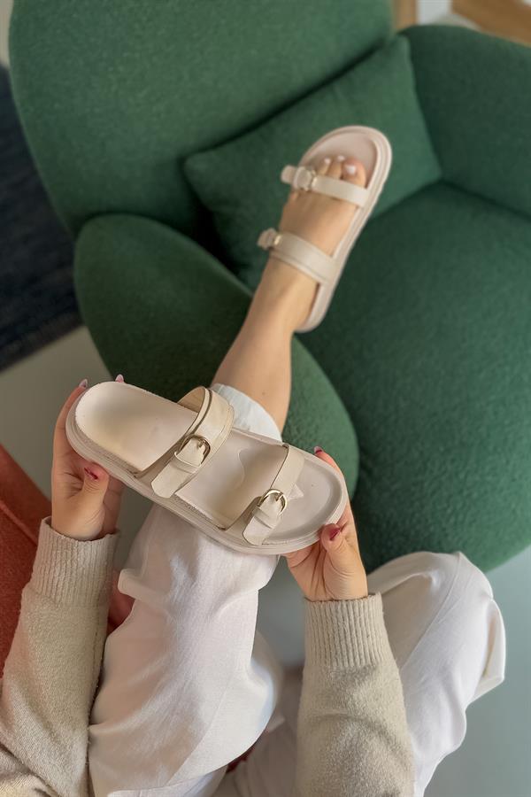 Darrel Bej Çift Biyeli Kadın Topuklu Terlik