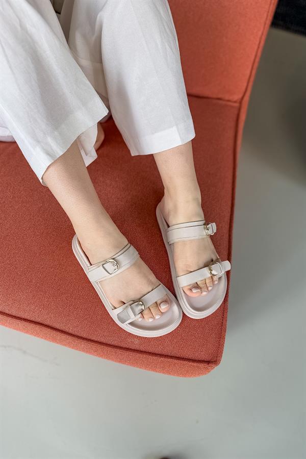 Darrel Bej Çift Biyeli Kadın Topuklu Terlik