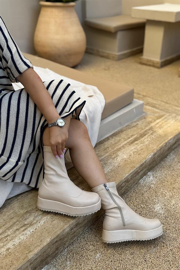 Drok Bej Cilt Steç Fermuar Detaylı Kadın Bot