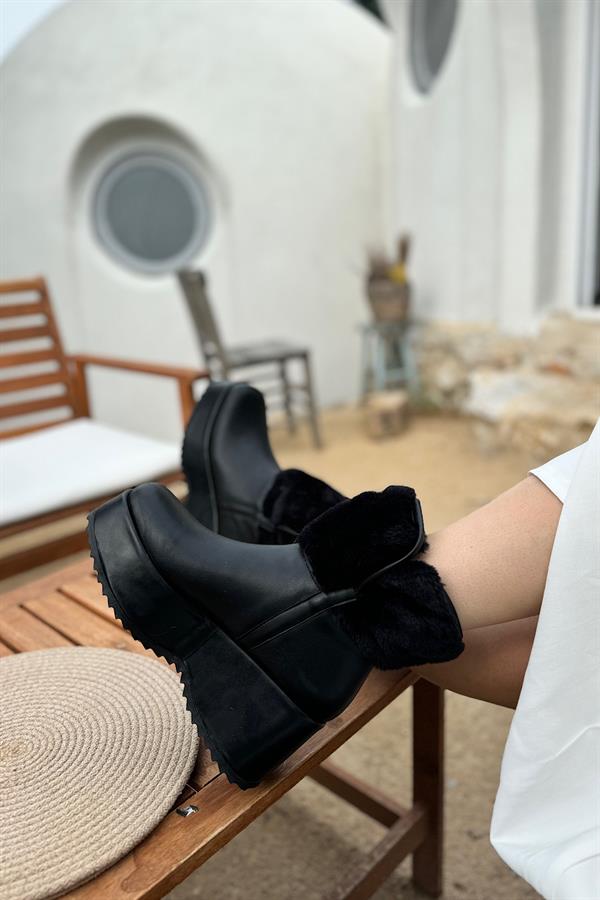 Eias Siyah Pofuduk Kürk DetaylI Kadın Bot