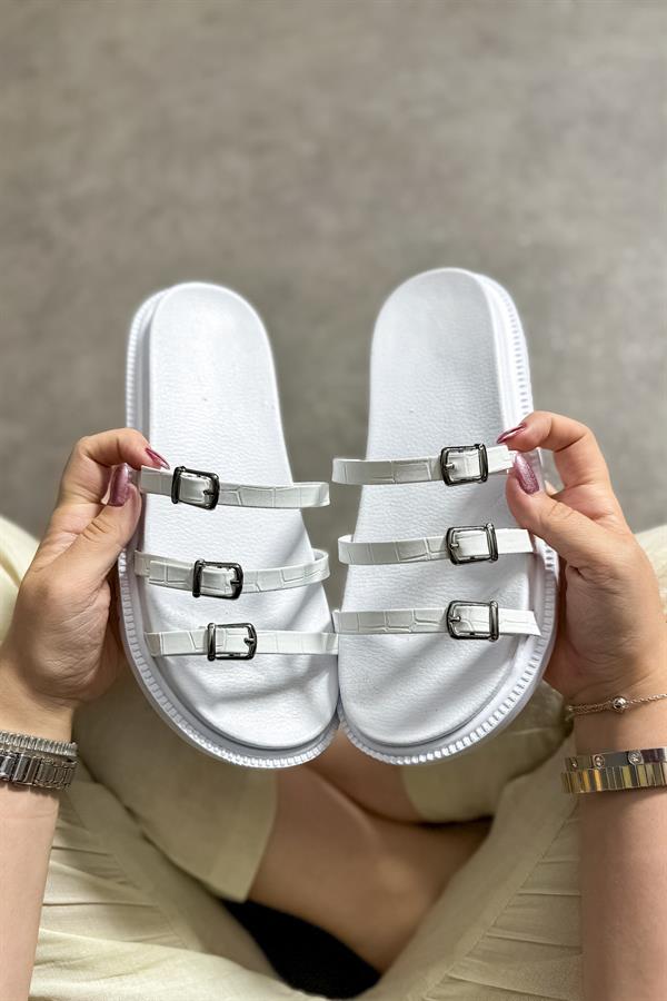 Esp Beyaz Üç Bantlı Kadın Terlik