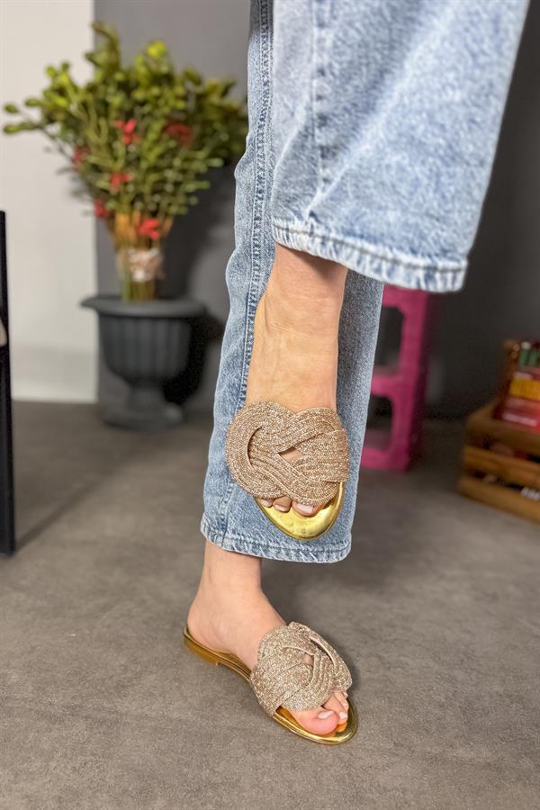 Fair Gold Düğüm Taş Detaylı Kadın Terlik