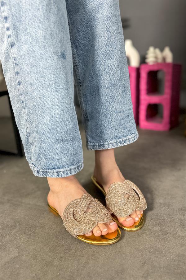 Fair Gold Düğüm Taş Detaylı Kadın Terlik