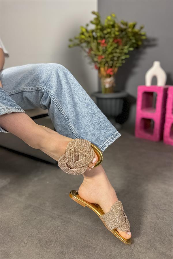 Fair Gold Düğüm Taş Detaylı Kadın Terlik