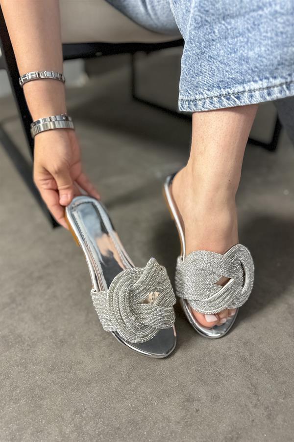 Fair Gümüş Düğüm Taş Detaylı Kadın Terlik