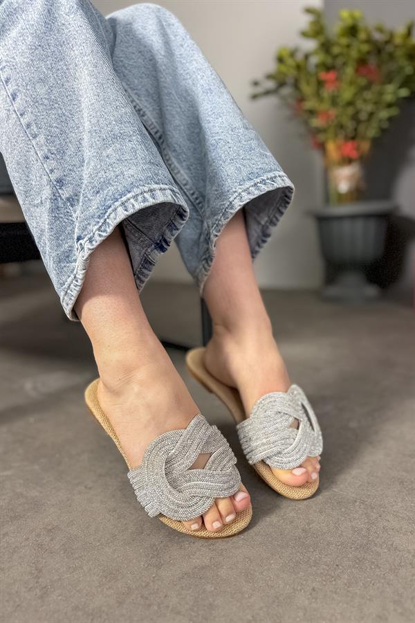 Fair Hasır Düğüm Taş Detaylı Kadın Terlik