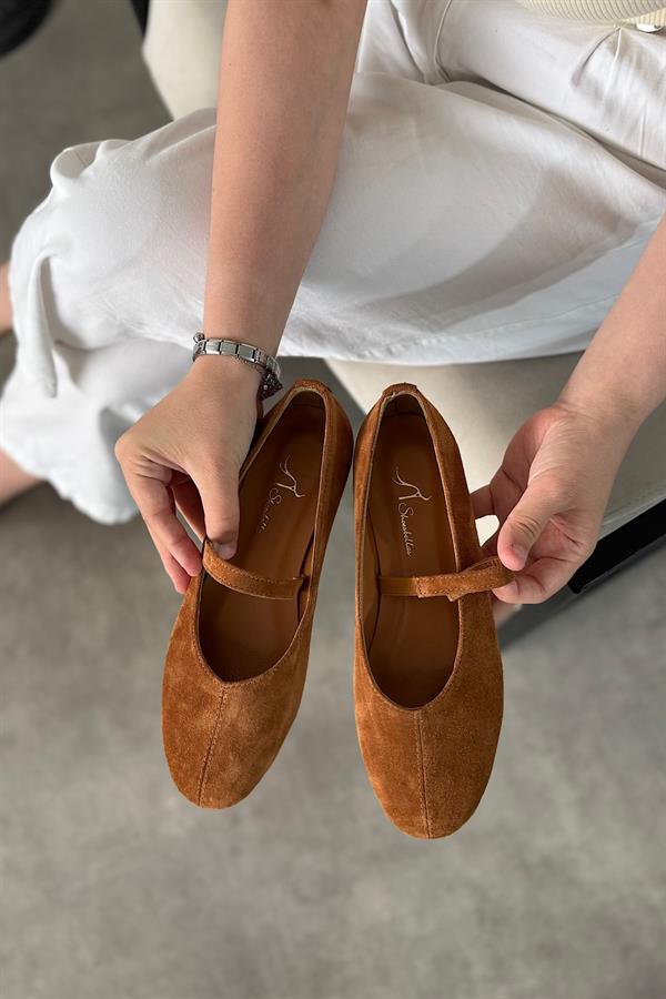 Fersa Taba Hakiki Deri Tek Biye Detaylı Kadın Babet