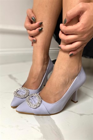Franny Gümüş Taşlı Mat Saten Stiletto