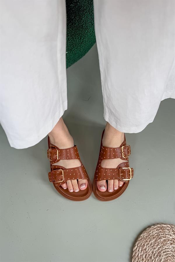 Gale Taba Çift Tokalı Pim Detaylı Kadın Topuklu Terlik