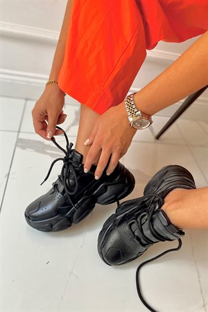Gillian Siyah Bağcıklı Kadın Sneakers