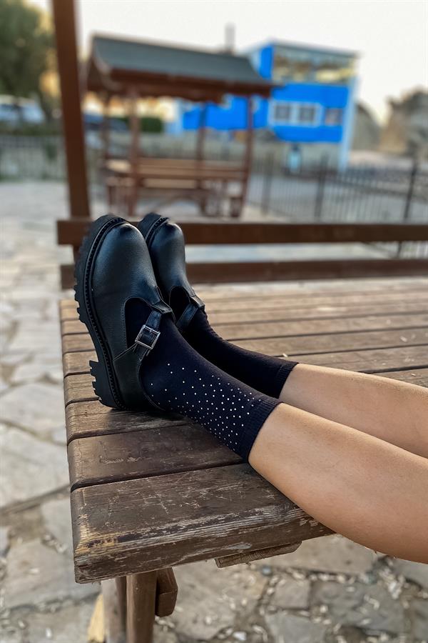 Gray Siyah Cilt Tokalı Makosen Kadın Loafer Ayakkabı