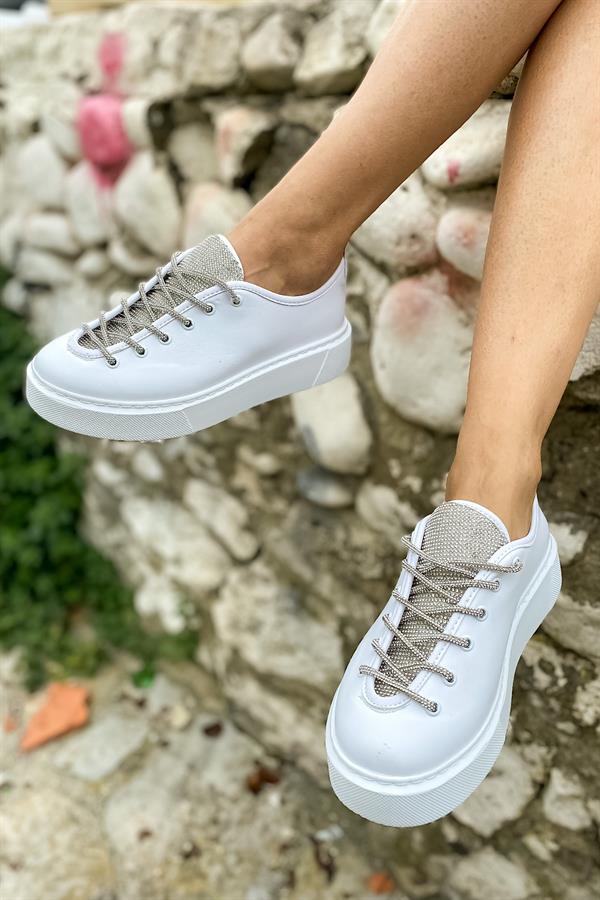 Hamay Beyaz Taşlı Sneakers Kadın Ayakkabı