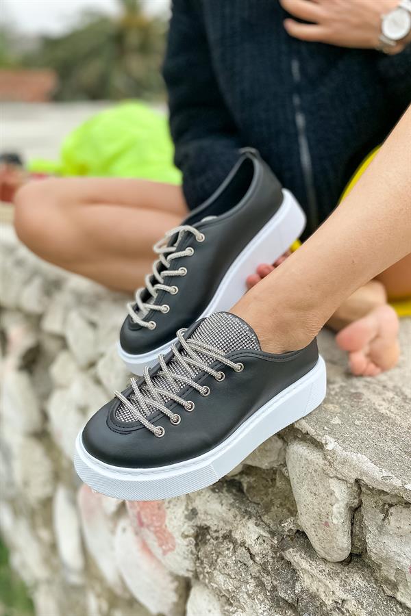 Hamay Siyah Taşlı Sneakers Kadın Ayakkabı