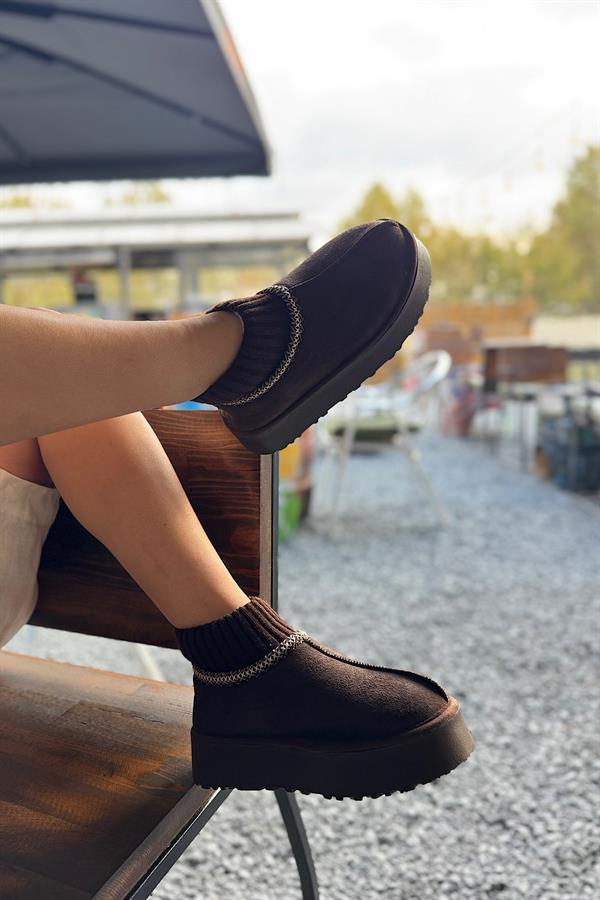 Henza Acı Kahve Süet Triko Detaylı Kürklü Bot