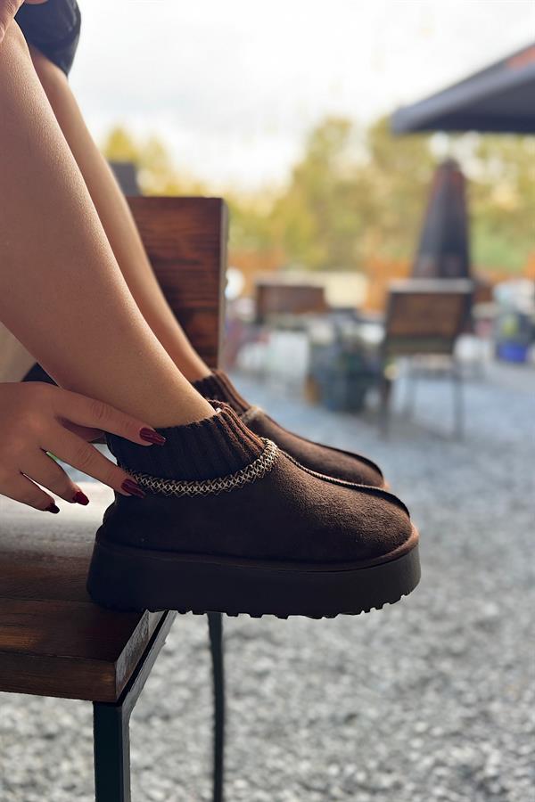 Henza Acı Kahve Süet Triko Detaylı Kürklü Bot