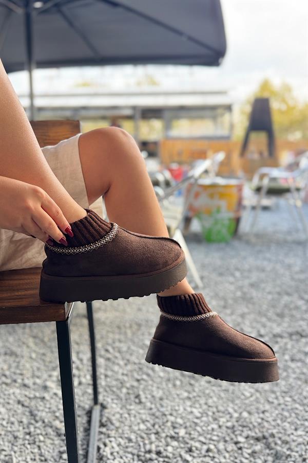 Henza Acı Kahve Süet Triko Detaylı Kürklü Bot