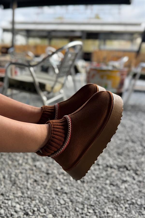 Henza Taba Süet Triko Detaylı Kürklü Bot