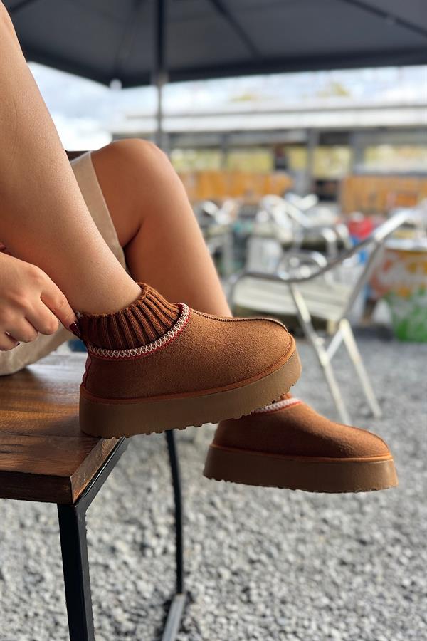 Henza Taba Süet Triko Detaylı Kürklü Bot