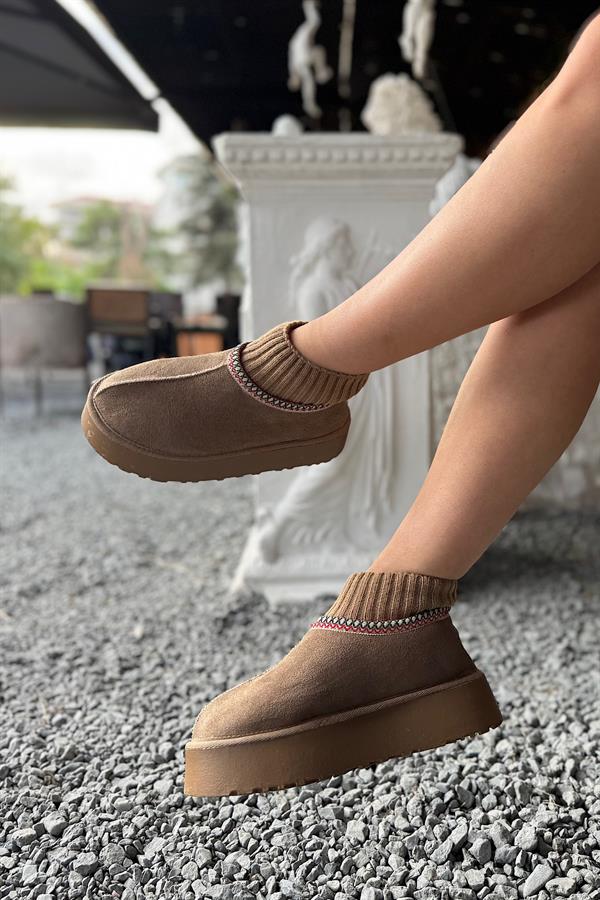 Henza Vizon Süet Triko Detaylı Kürklü Bot