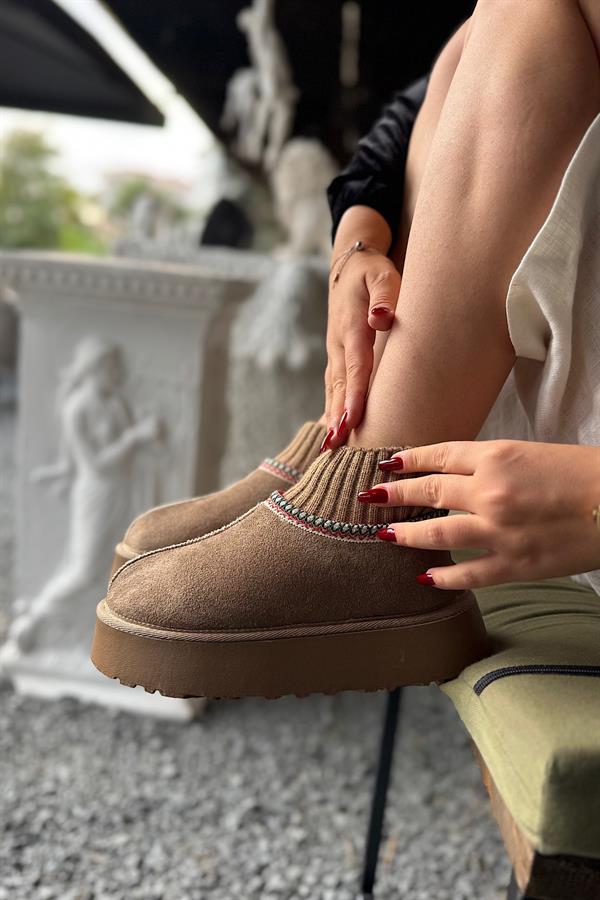 Henza Vizon Süet Triko Detaylı Kürklü Bot