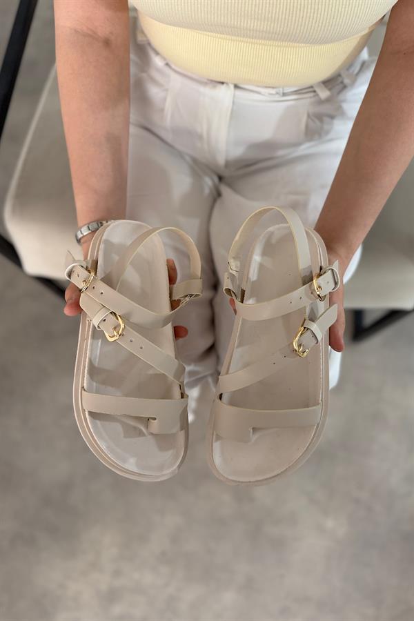 Hessa Bej Parmak Arası Detaylı Kadın Sandalet