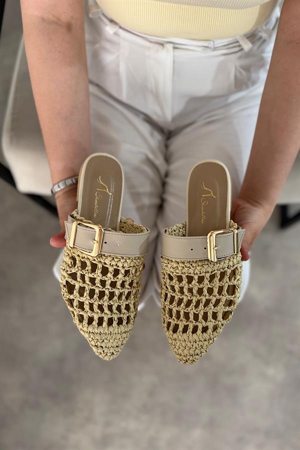 Hoi Hasır Örgü Kemer Detaylı Kadın Terlik