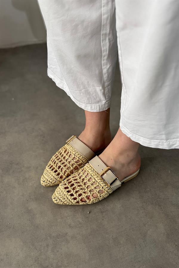 Hoi Hasır Örgü Kemer Detaylı Kadın Terlik