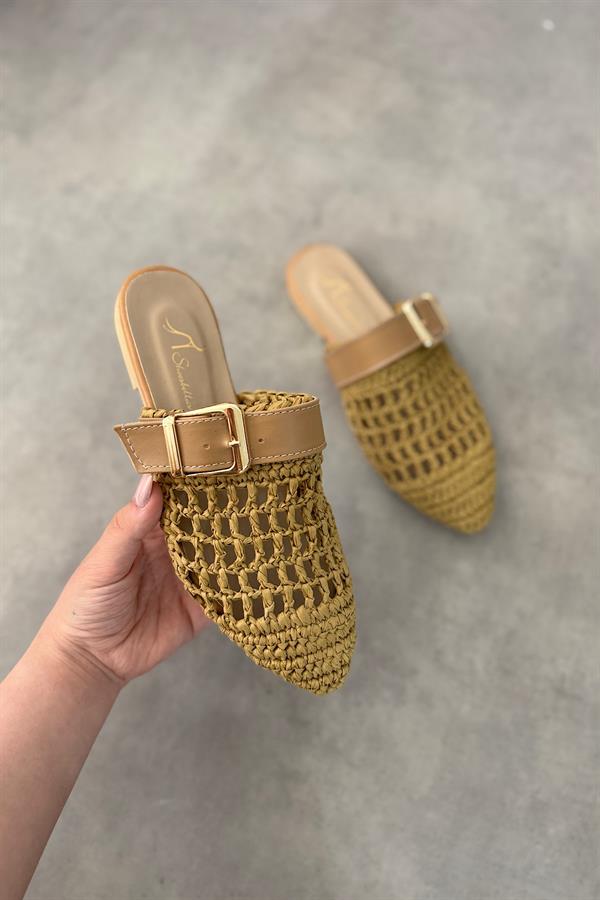 Hoi Taba Örgü Kemer Detaylı Kadın Terlik