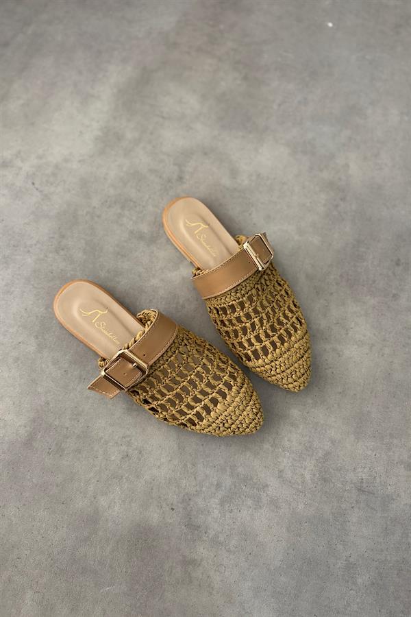Hoi Taba Örgü Kemer Detaylı Kadın Terlik