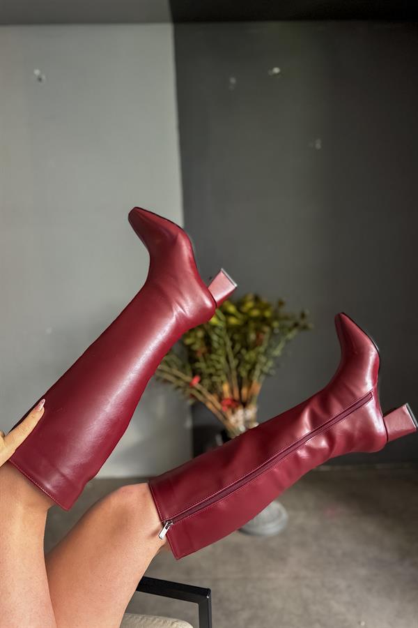 Jadire Bordo Cilt Küt Burun Kadın Çizme