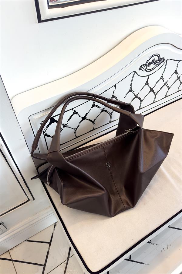 Jule Acı Kahve Mat Fermuarlı Büyük Kadın Kol Çantası