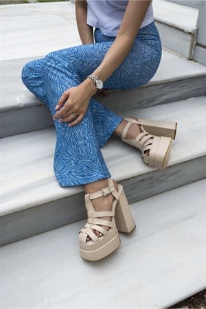 Karny Nude Kafes Çift Platform Topuklu Ayakkabı