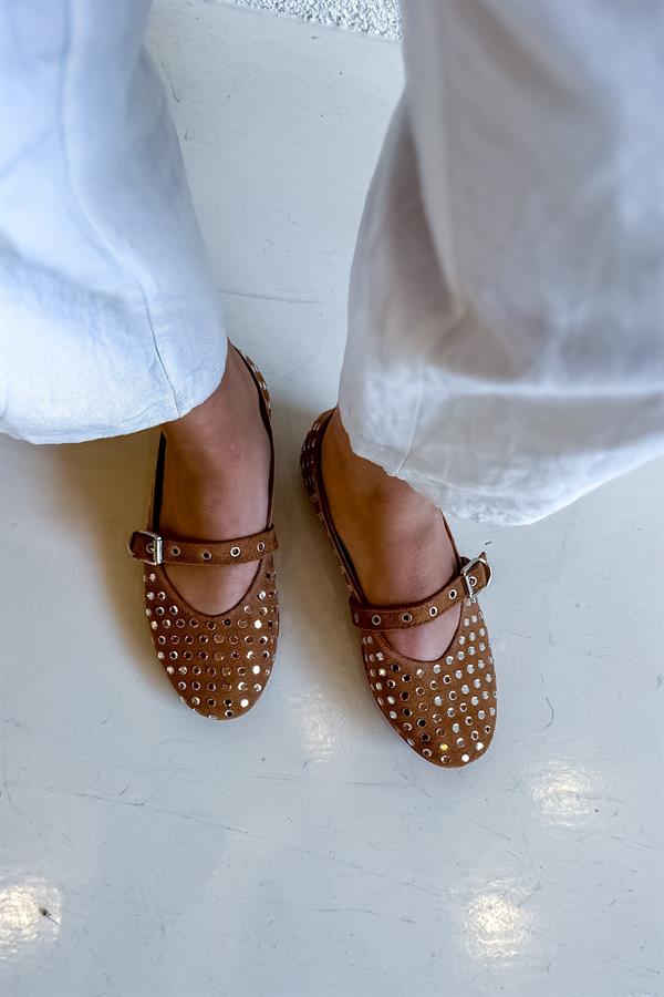 Klon Taba Süet Taş  Detaylı Kadın Babet