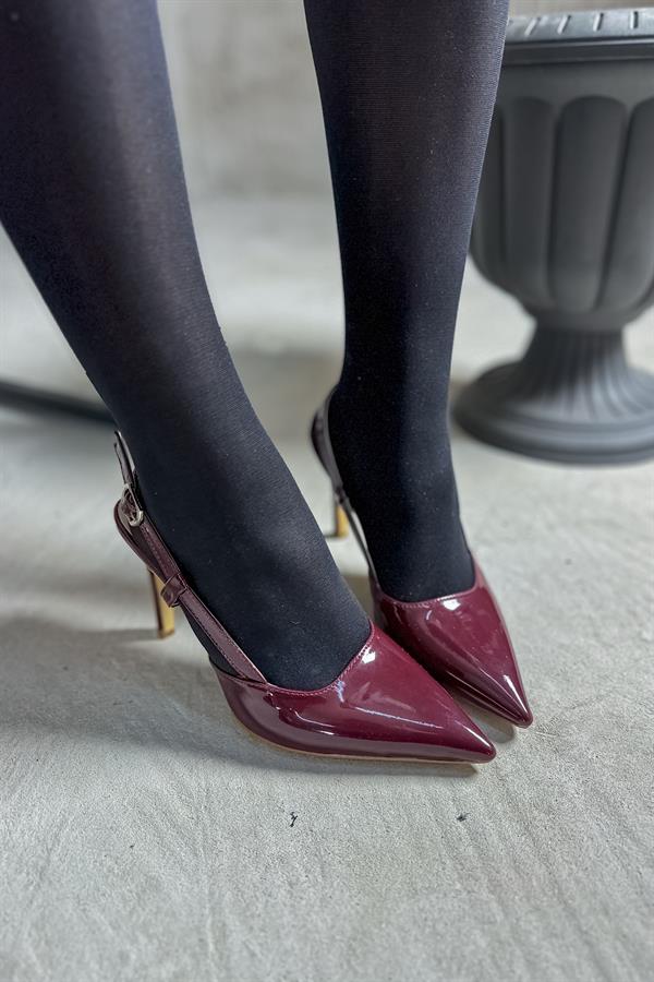 Lecarte Bordo Rugan Düz Kadın Topuklu Ayakkabı